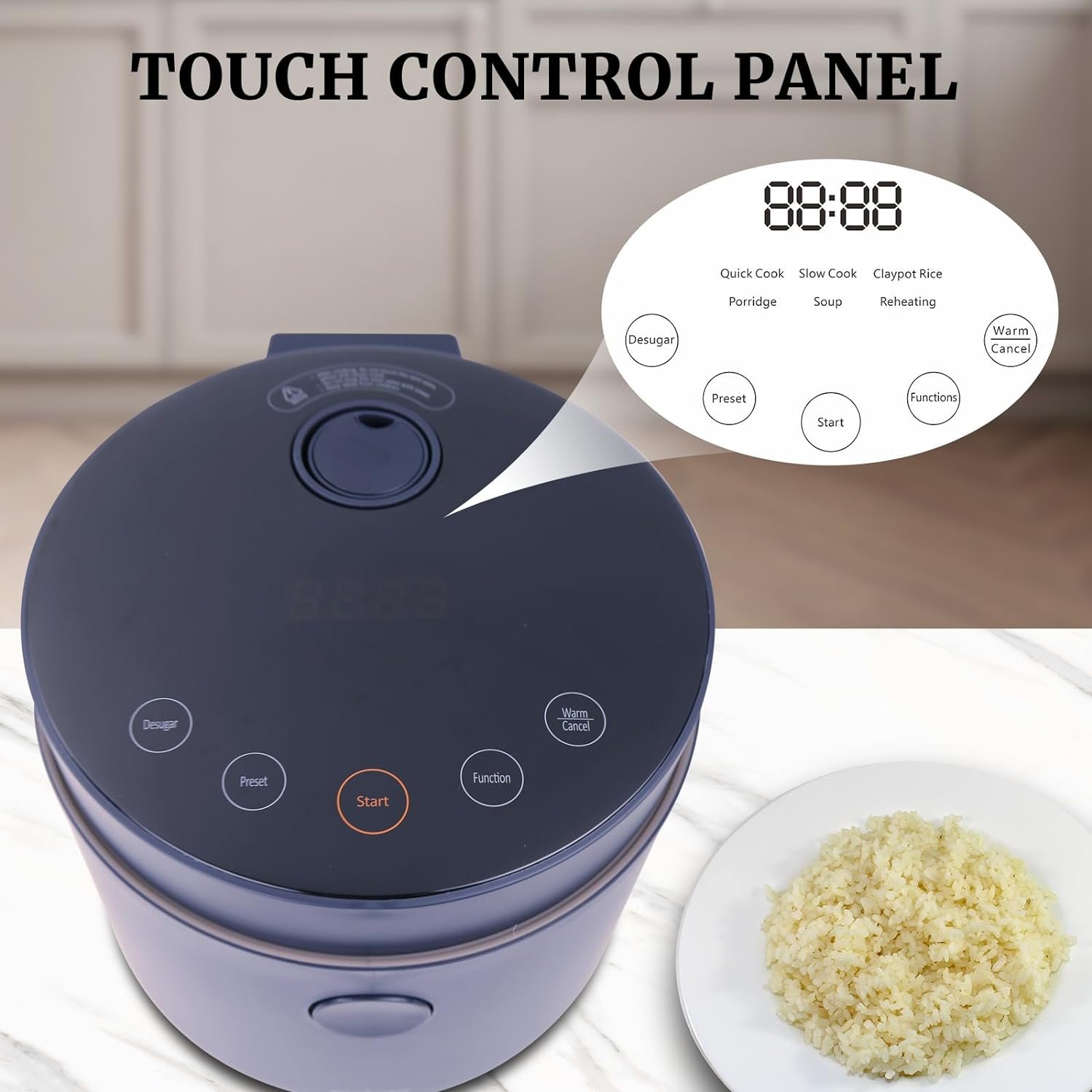 Hakka Low Carb Rice Cooker, 7 Functions Rice Pot 4 Cups Uncooked Rice with Stainless Steel Steamer MINI Desuger Smart Cooker Non-stick Inner 24H Delay Timer