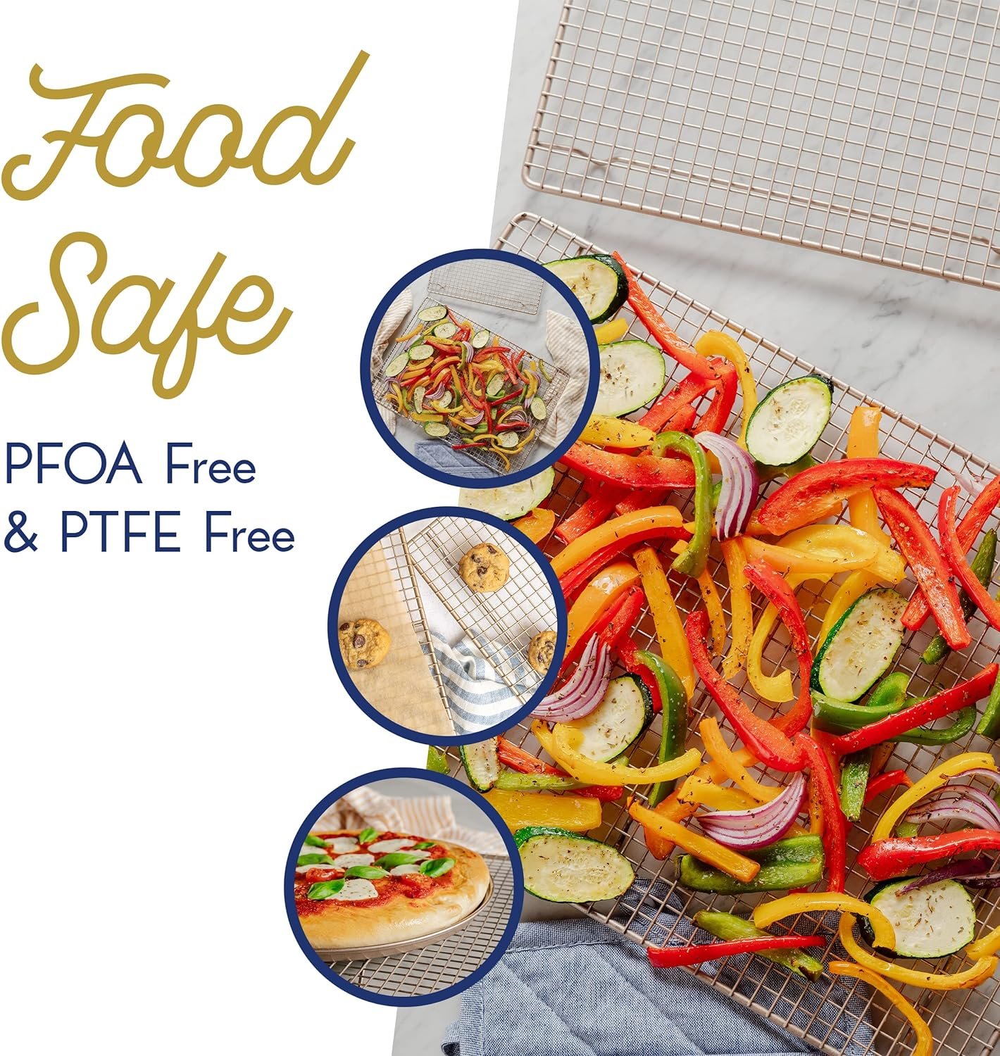 Half Sheet Cooling Rack Set of 2 by Ultra Cuisine - Wire Rack Baking Sheet - Oven Rack Grill - Wire Baking Rack - Sheet Pan Roasting Rack - Cooling Racks for Baking - Cooling Racks Champagne 12 x 17