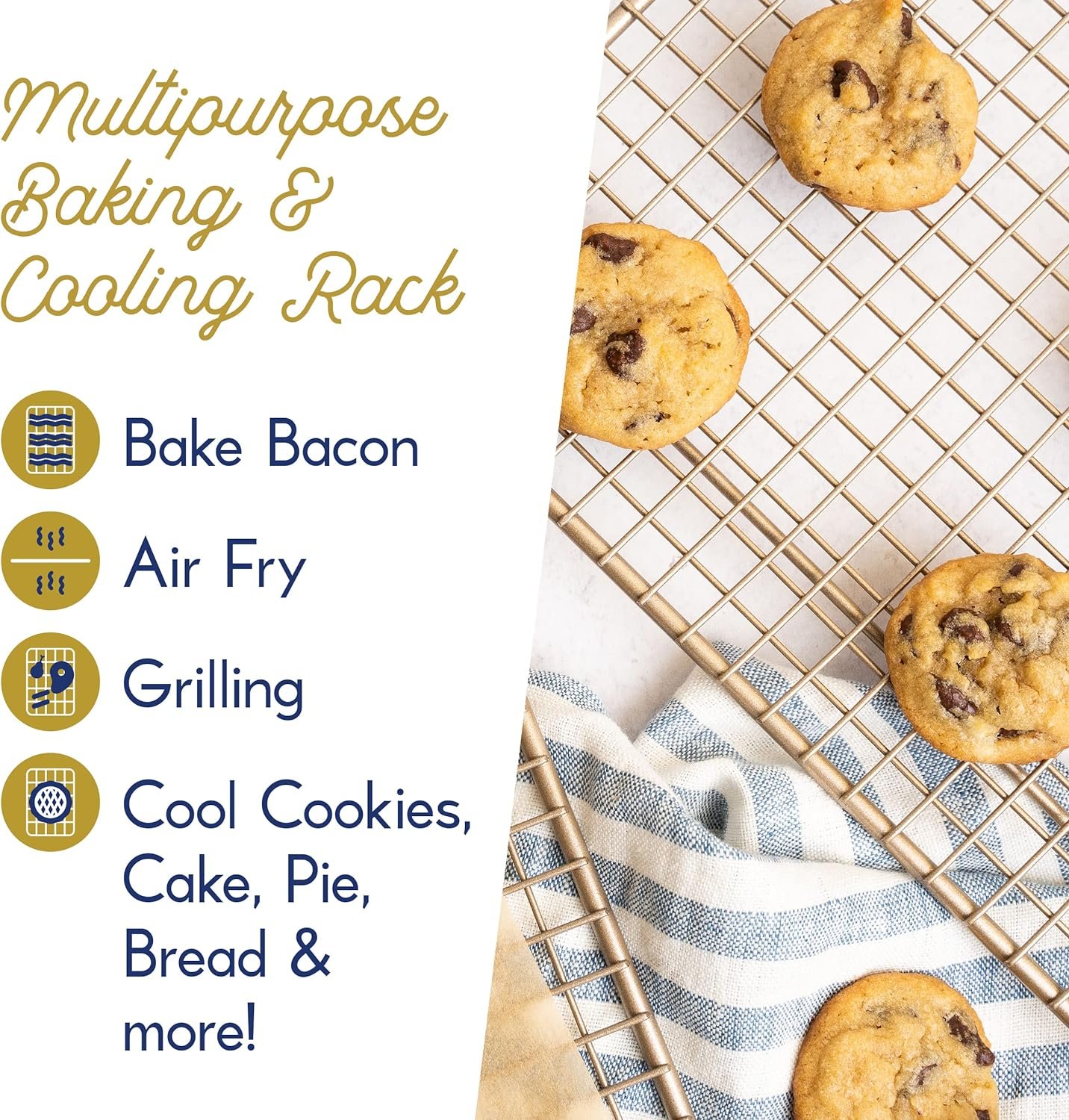 Half Sheet Cooling Rack Set of 2 by Ultra Cuisine - Wire Rack Baking Sheet - Oven Rack Grill - Wire Baking Rack - Sheet Pan Roasting Rack - Cooling Racks for Baking - Cooling Racks Champagne 12 x 17