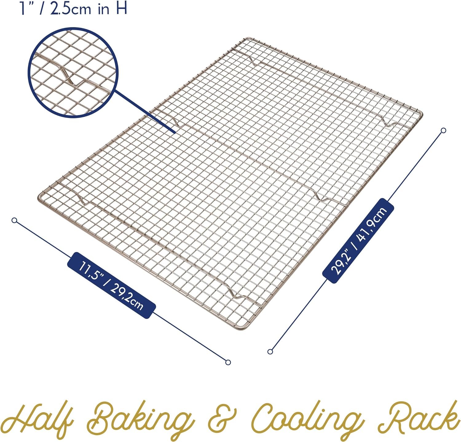 Half Sheet Cooling Rack Set of 2 by Ultra Cuisine - Wire Rack Baking Sheet - Oven Rack Grill - Wire Baking Rack - Sheet Pan Roasting Rack - Cooling Racks for Baking - Cooling Racks Champagne 12 x 17