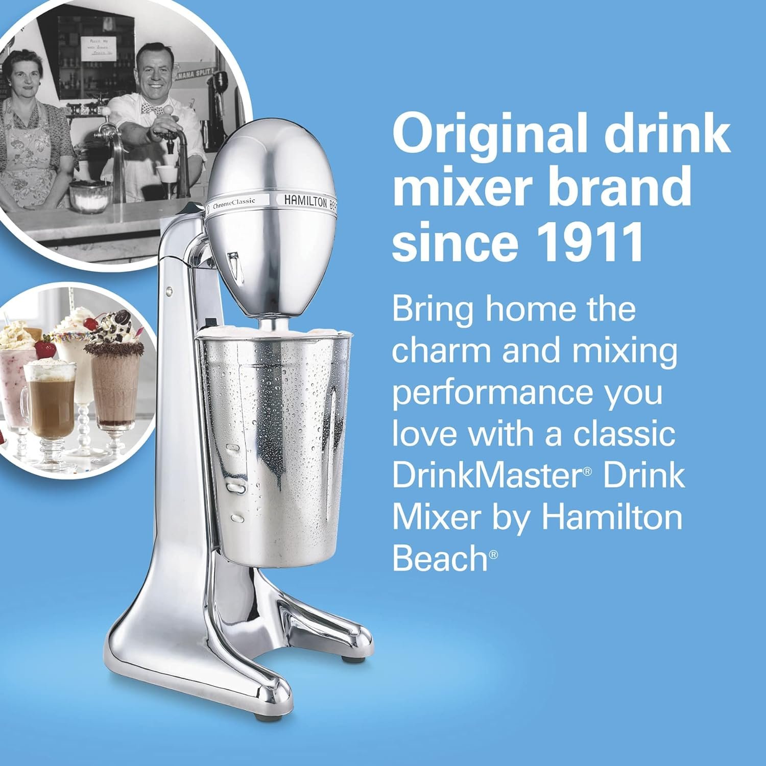Hamilton Beach 727B DrinkMaster Electric Drink Mixer, Restaurant-Quality Retro Milkshake Maker  Milk Frother, 2 Speeds, Extra-Large 28 oz. Stainless Steel Cup, White Hamilton Beach 727B DrinkMaster Electric Drink Mixer, Restaurant-Quality Retro Milkshake Maker  Milk Frother, 2 Speeds, Extra-Large 28 oz. Stainless Steel Cup, White