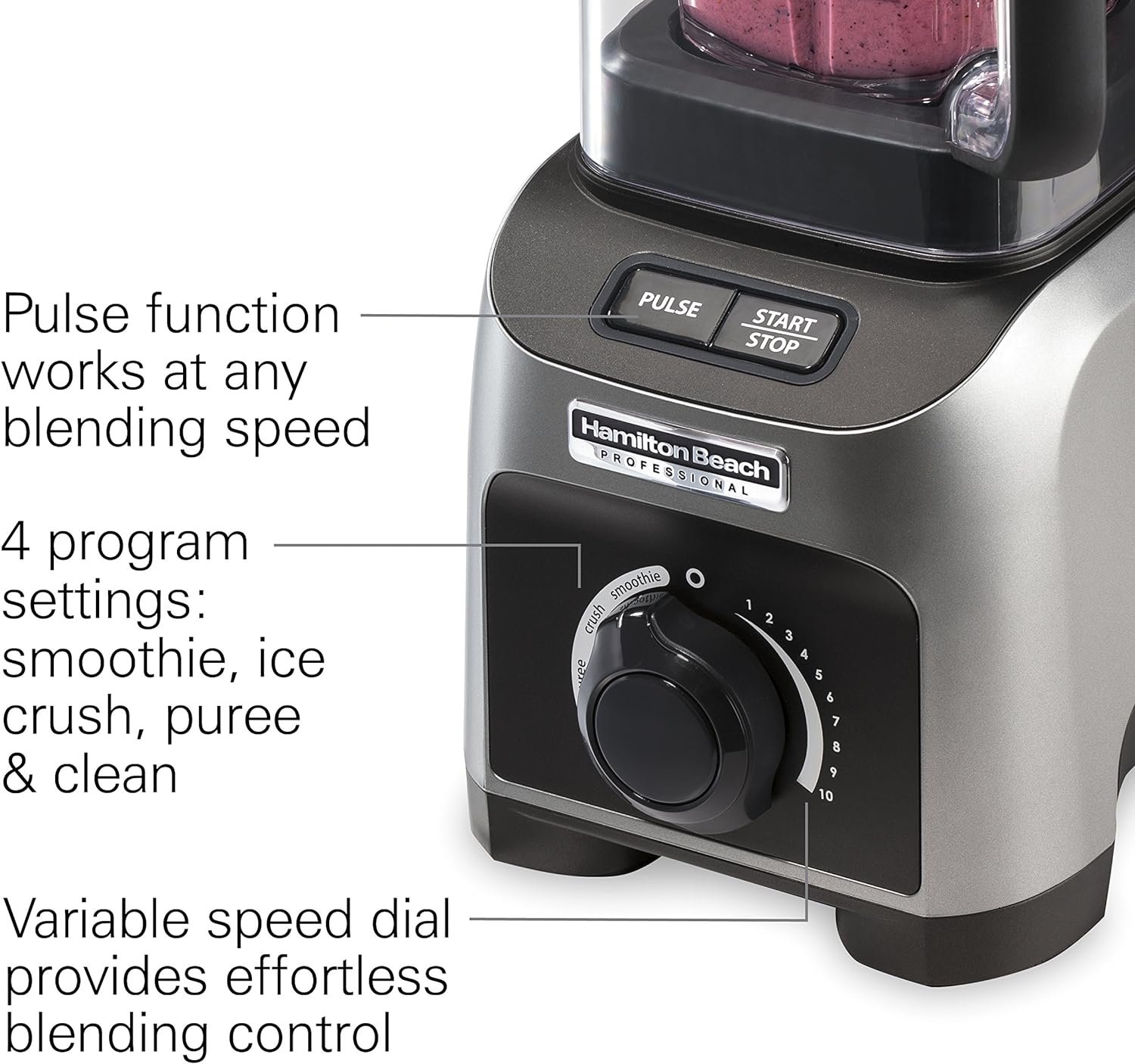 Hamilton Beach Professional Quiet Shield Blender, 1500W, 32oz BPA Free Jar, 4 Programs Variable Speed Dial for Puree, Ice Crush, Shakes and Smoothies, Silver (58870), 1500W Hamilton Beach Professional Quiet Shield Blender, 1500W, 32oz BPA Free Jar, 4 Programs Variable Speed Dial for Puree, Ice Crush, Shakes and Smoothies, Silver (58870), 1500W