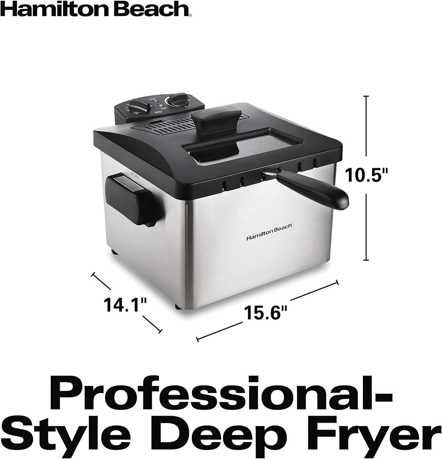 Hamilton Beach Professional Style Electric Deep Fryer, Lid with View Window, 1800 Watts, 19 Cups / 4.5 Liters Oil Capacity, One XL Frying Basket, Stainless Steel