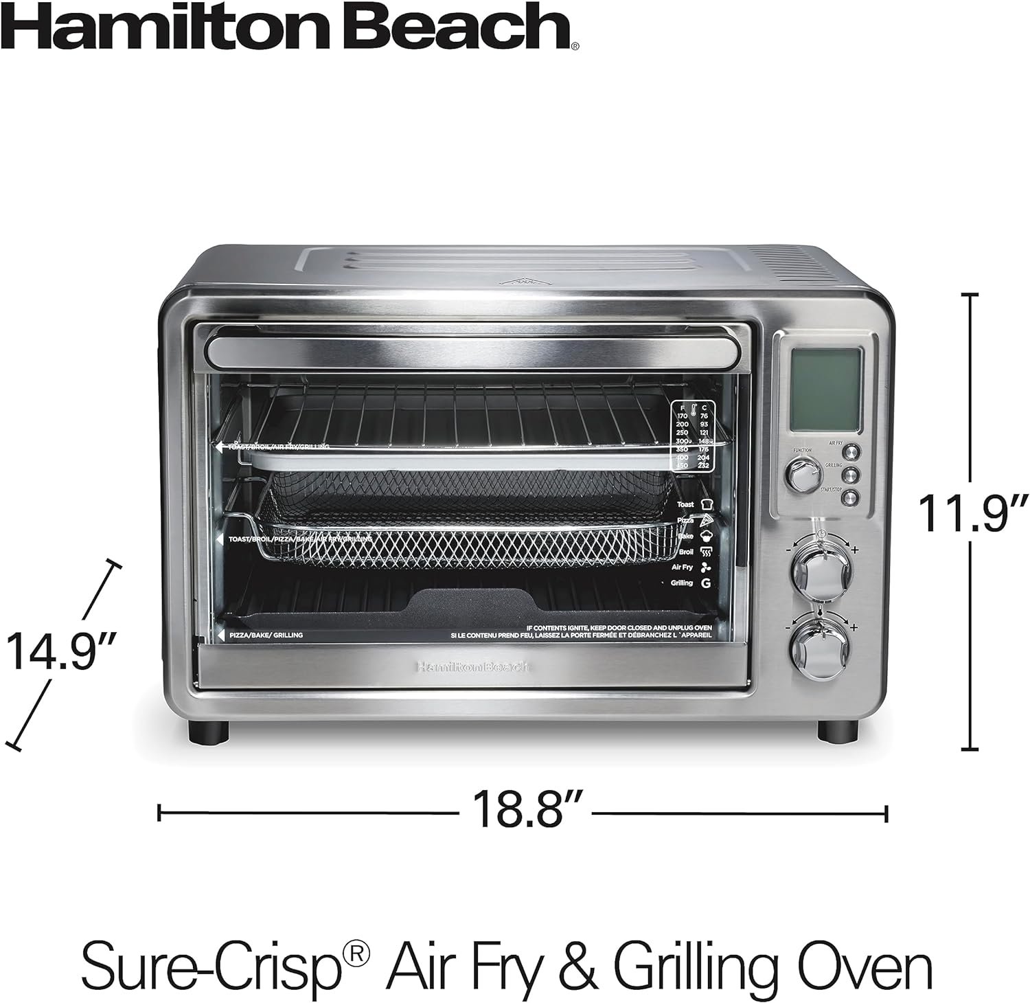 Hamilton Beach Sure Crisp Air Fryer Toaster Oven Combo Electric Indoor Grill, 450 F Searing Temp, Bake, Broil, Toast and Pizza Functions, 88 cu. ft., 6 Slice Capacity, Stainless Steel (31395) Hamilton Beach Sure Crisp Air Fryer Toaster Oven Combo Electric Indoor Grill, 450 F Searing Temp, Bake, Broil, Toast and Pizza Functions, 88 cu. ft., 6 Slice Capacity, Stainless Steel (31395)