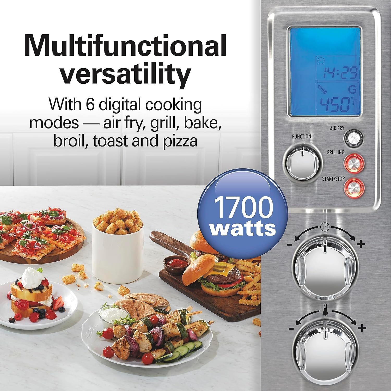 Hamilton Beach Sure Crisp Air Fryer Toaster Oven Combo Electric Indoor Grill, 450 F Searing Temp, Bake, Broil, Toast and Pizza Functions, 88 cu. ft., 6 Slice Capacity, Stainless Steel (31395) Hamilton Beach Sure Crisp Air Fryer Toaster Oven Combo Electric Indoor Grill, 450 F Searing Temp, Bake, Broil, Toast and Pizza Functions, 88 cu. ft., 6 Slice Capacity, Stainless Steel (31395)