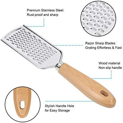 Hand Held Cheese Graters with Cleaning Brush Set by Beardo Stainless Steel Vegetable Grater with Wood Handle Multi-purpose Kitchen Food Shredder for Chocolate Butter Nuts Ginger