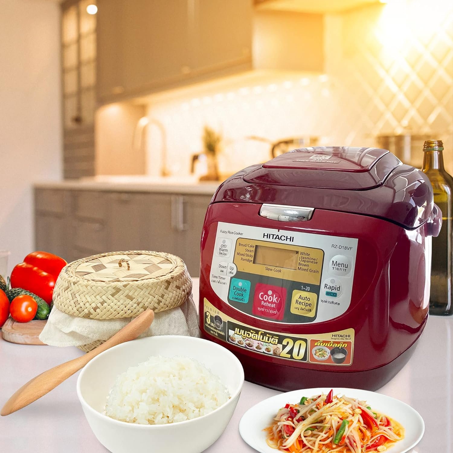 Handmade 100% Natural Thai Bamboo Sticky Rice “Electric Cooker Steamer Set”, Small Pot Insert ~ 6.5 Inch, Hewn Reed Wicker Woven Lid, 16’’ Cheesecloth Filter, and Wooden Spoon Handmade 100% Natural Thai Bamboo Sticky Rice “Electric Cooker Steamer Set”, Small Pot Insert ~ 6.5 Inch, Hewn Reed Wicker Woven Lid, 16’’ Cheesecloth Filter, and Wooden Spoon