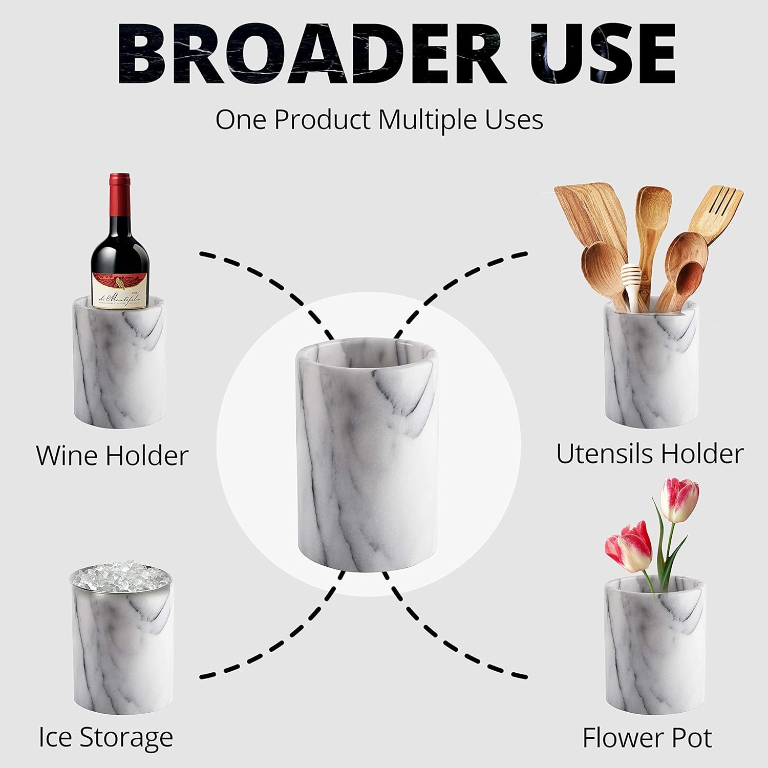 Handmade Luxury Fossil Grey Marble Wine Chiller  Champagne Wine Cooler Bucket and Utensils Holder, Best for Kitchen 5x5x7 2021 WC