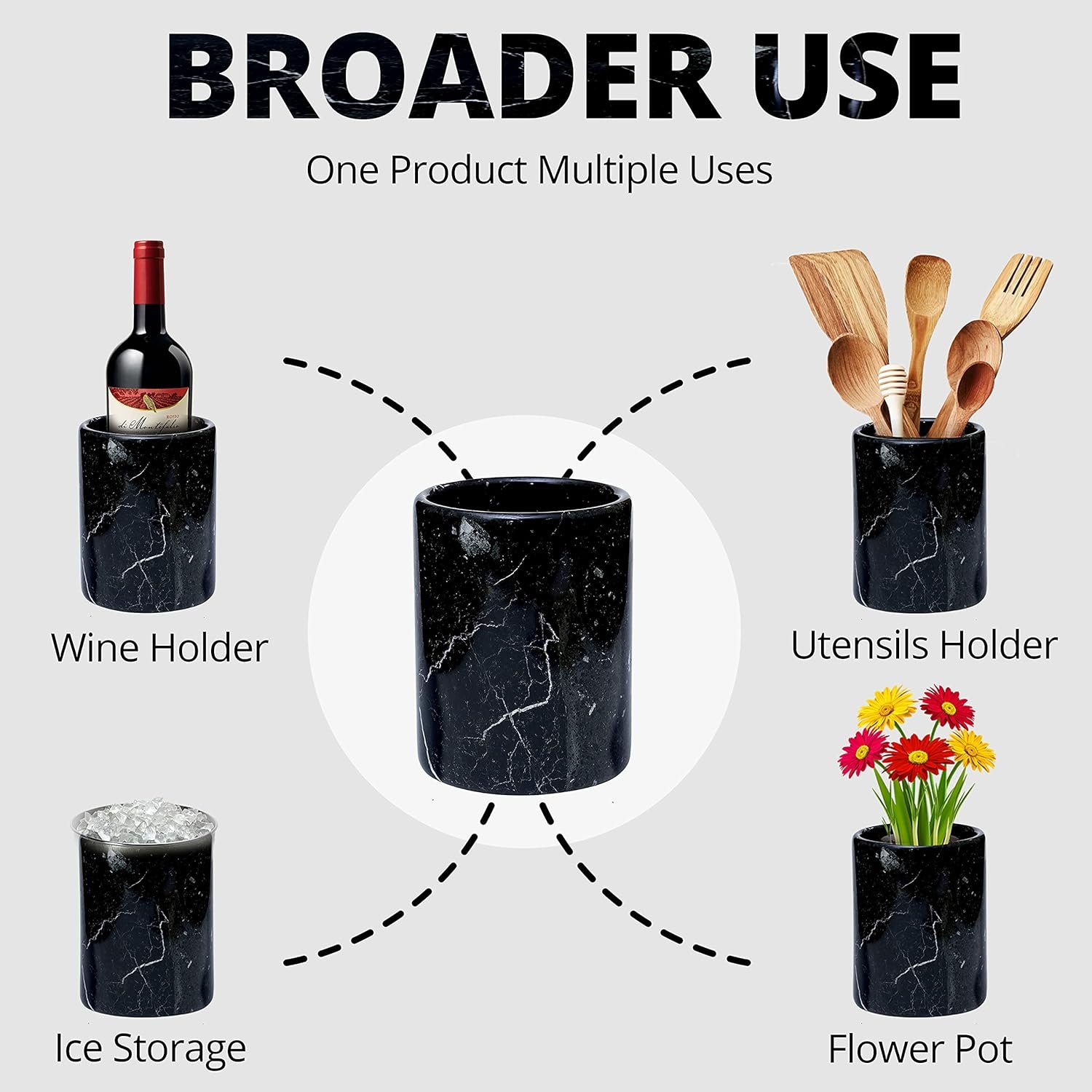 Handmade Luxury Fossil Grey Marble Wine Chiller  Champagne Wine Cooler Bucket and Utensils Holder, Best for Kitchen 5x5x7 2021 WC