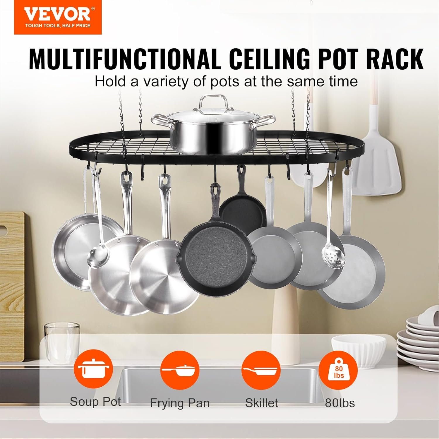 hanging-pot-rack-36-inch-hanging-pot-rack-ceiling-mount-ceiling-pot-rack-with-20-s-hooks-80-lbs-loading-weight-ideal-for - Cooking Appliance World