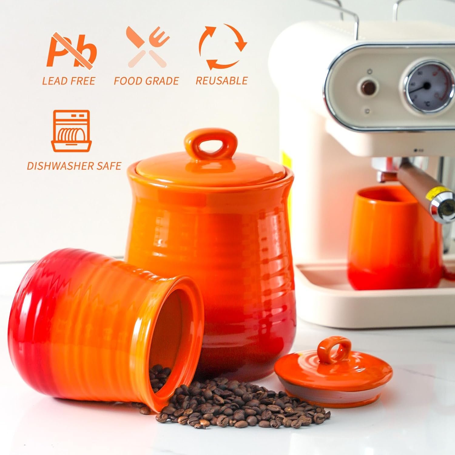 Hasense Ceramic Storage Container, Airtight Food Jar with Lid, 35 OZ Kitchen Canister for Countertop, Sugar and Flour Containers, Coffee and Tea Storage, Kitchen Decor, Gradient Green