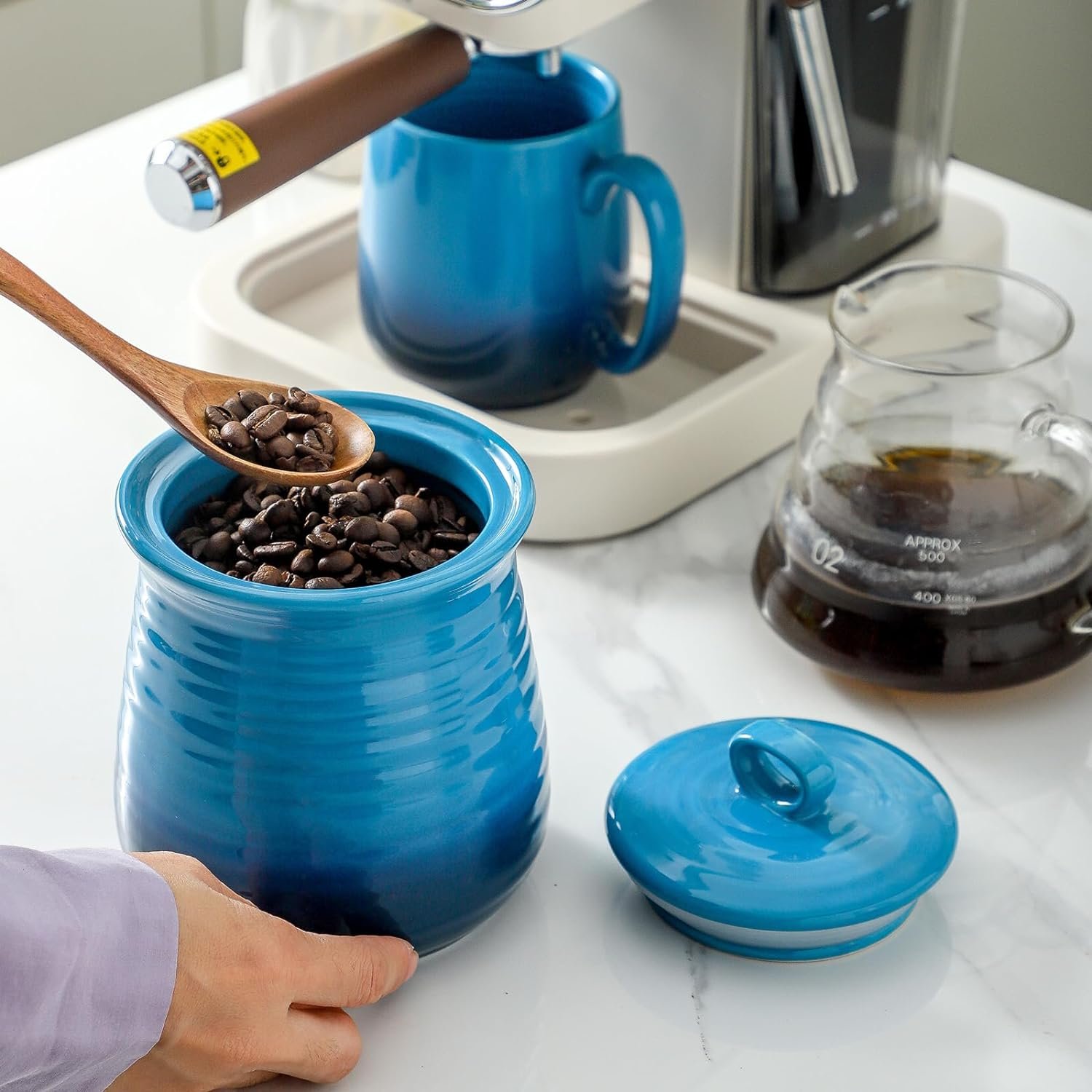 Hasense Ceramic Storage Container, Airtight Food Jar with Lid, 35 OZ Kitchen Canister for Countertop, Sugar and Flour Containers, Coffee and Tea Storage, Kitchen Decor, Gradient Green