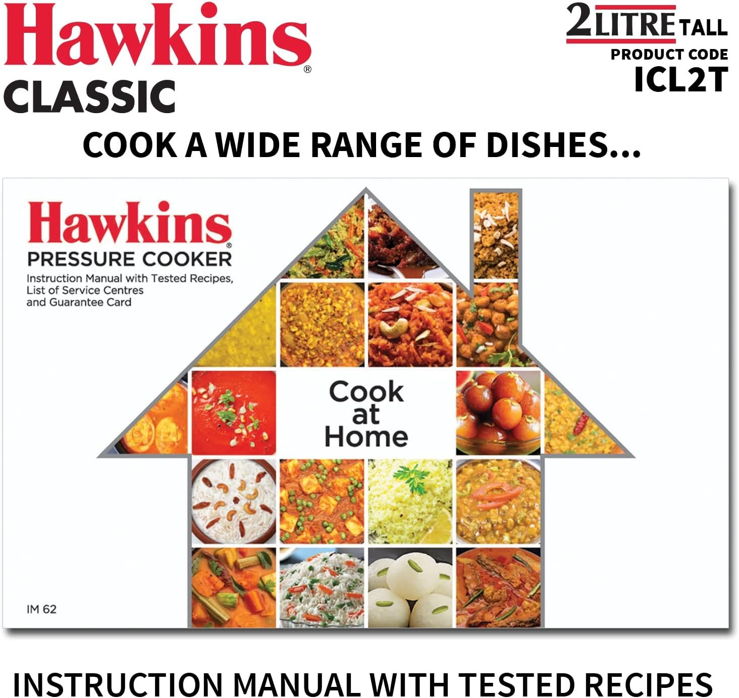Hawkins Classic 2-Liter inner lid aluminum pressure cooker, induction cooker, wide design pan cooker, best cooker, silver (ICL2T)