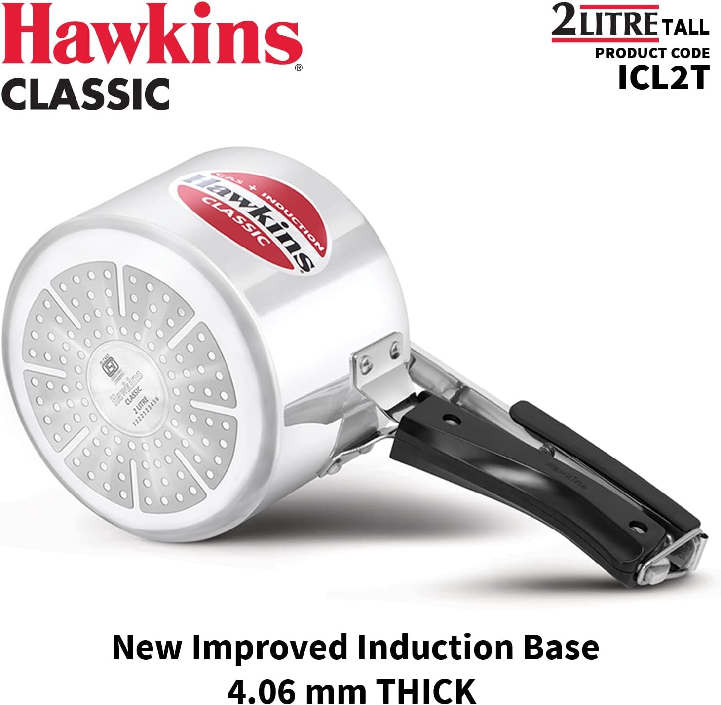 Hawkins Classic 2-Liter inner lid aluminum pressure cooker, induction cooker, wide design pan cooker, best cooker, silver (ICL2T)