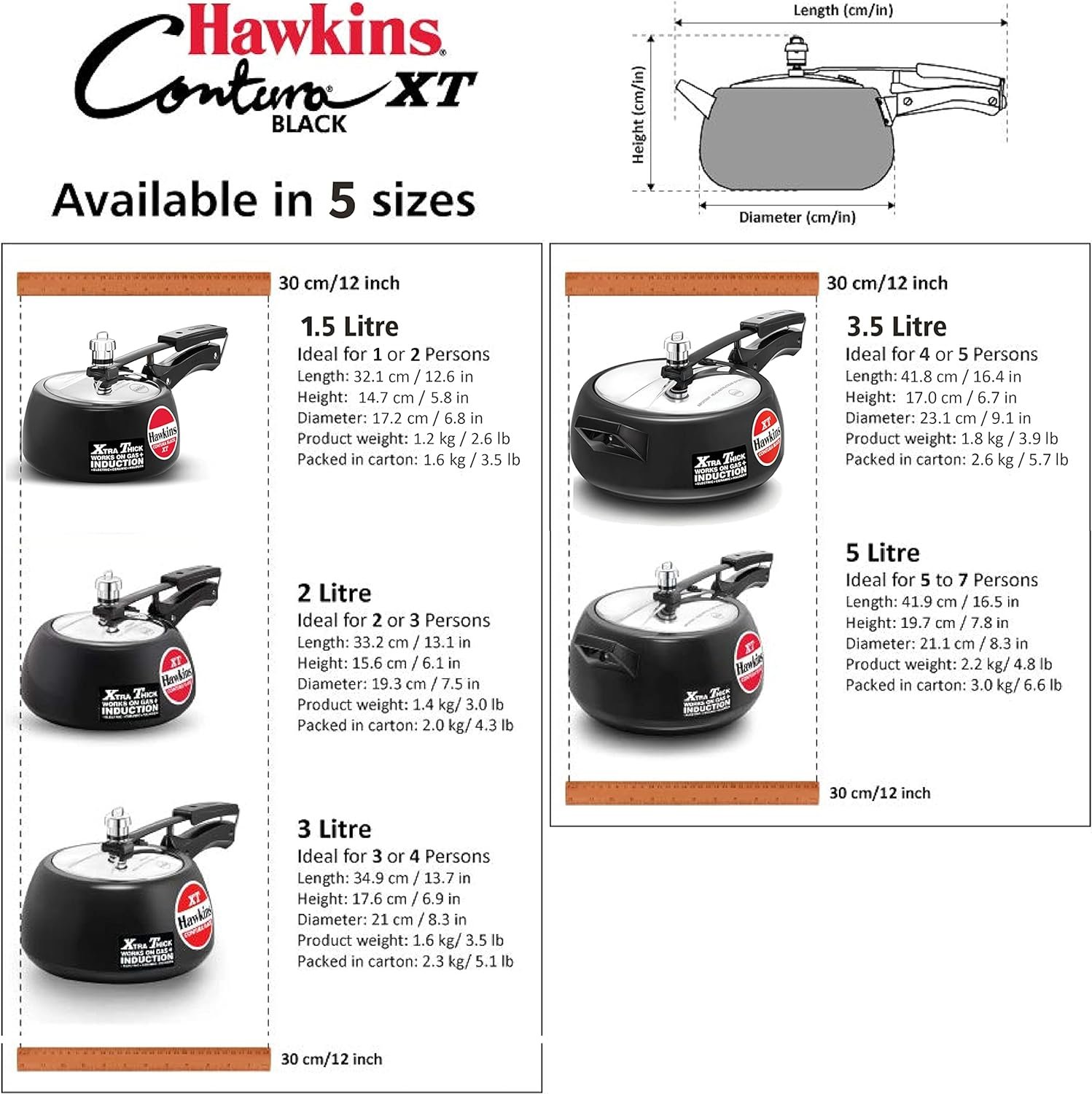 Hawkins Contura CXT20 Extra Thick Hard Anodised Pressure Cooker for Gas,Induction and Electric Stoves, 2 litres, Black Hawkins Contura CXT20 Extra Thick Hard Anodised Pressure Cooker for Gas,Induction and Electric Stoves, 2 litres, Black