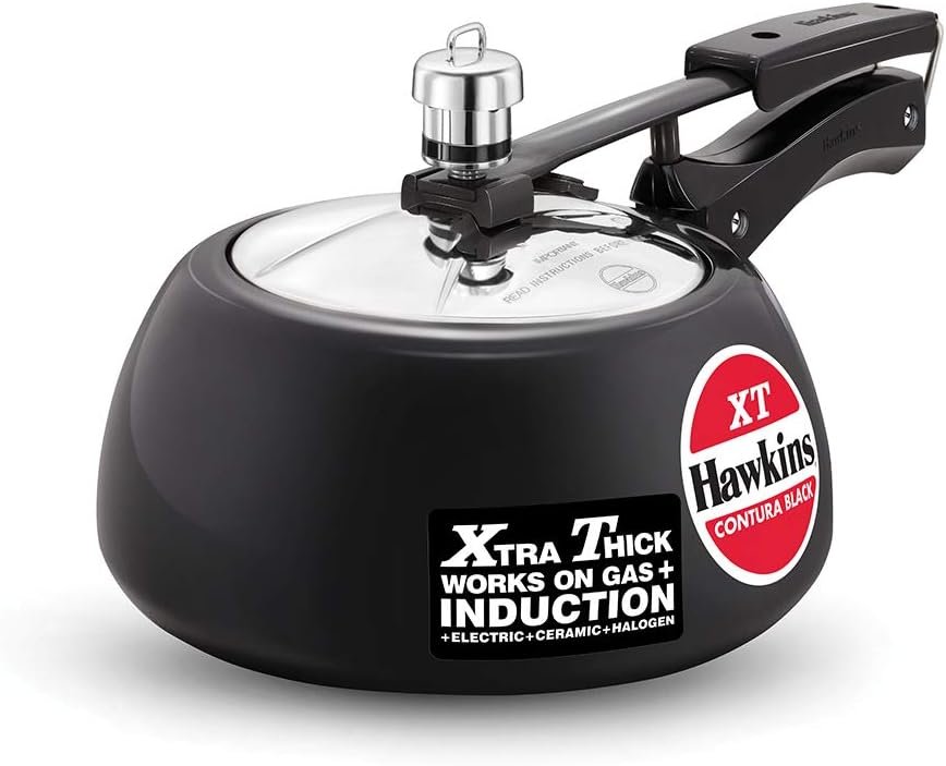 Hawkins Contura CXT20 Extra Thick Hard Anodised Pressure Cooker for Gas,Induction and Electric Stoves, 2 litres, Black Hawkins Contura CXT20 Extra Thick Hard Anodised Pressure Cooker for Gas,Induction and Electric Stoves, 2 litres, Black
