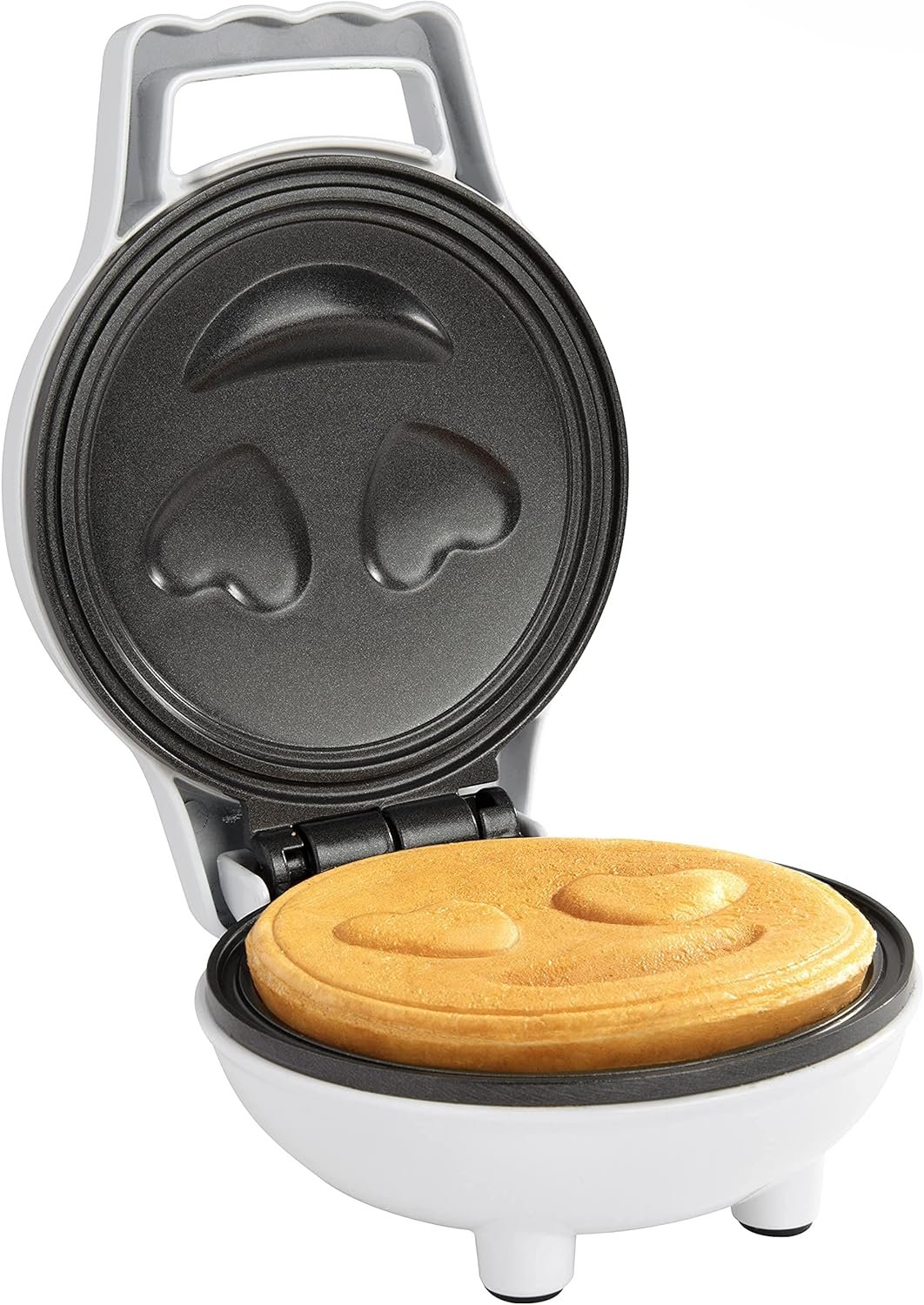 Heart Eyes Emoji Mini Waffle Maker - Make Breakfast Special w Cute Personal-Sized 4 Smiley Face Pancakes- Non-Stick, Easter Basket Gift, Treat for Him Her or Kids- Officially Licensed by Emoji