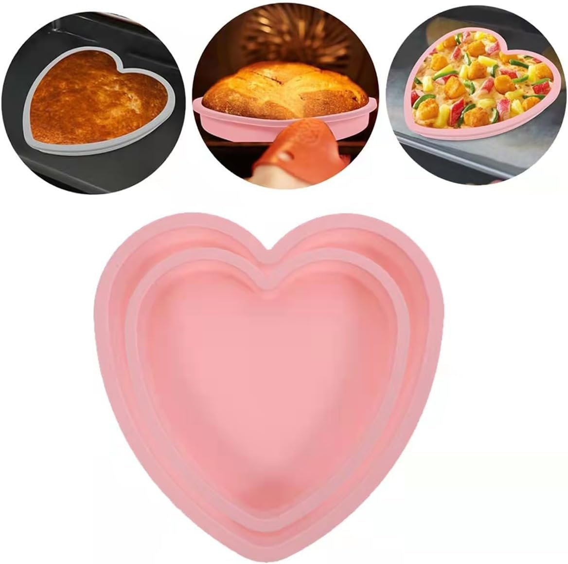 Heart Shaped Cake Pans, Silicone Molds Heart Baking Pans, Heart Cake Mold Non-Stick Cake Pan Set for Cheese Cake and Brownie Cake (3PCS-PinkGray)