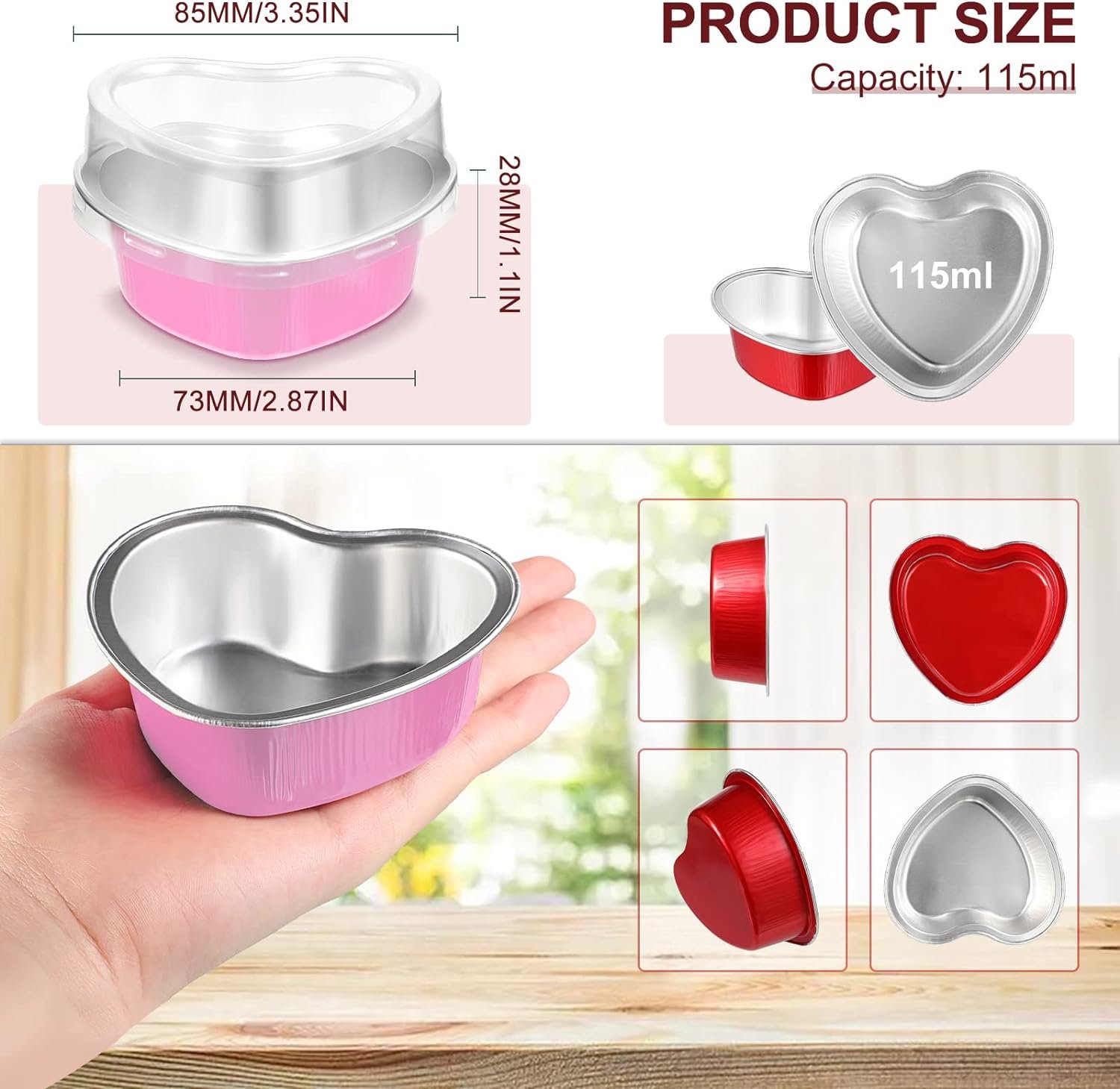 Heart Shaped Cake Pans with Lids, 3.4 Ounces/ 100 ml, Aluminum Foil Mini Disposable Heart Cupcake Pans for Valentines Day Wedding Parties (Gold, Red, Pink, White,60 Sets) Heart Shaped Cake Pans with Lids, 3.4 Ounces/ 100 ml, Aluminum Foil Mini Disposable Heart Cupcake Pans for Valentines Day Wedding Parties (Gold, Red, Pink, White,60 Sets)