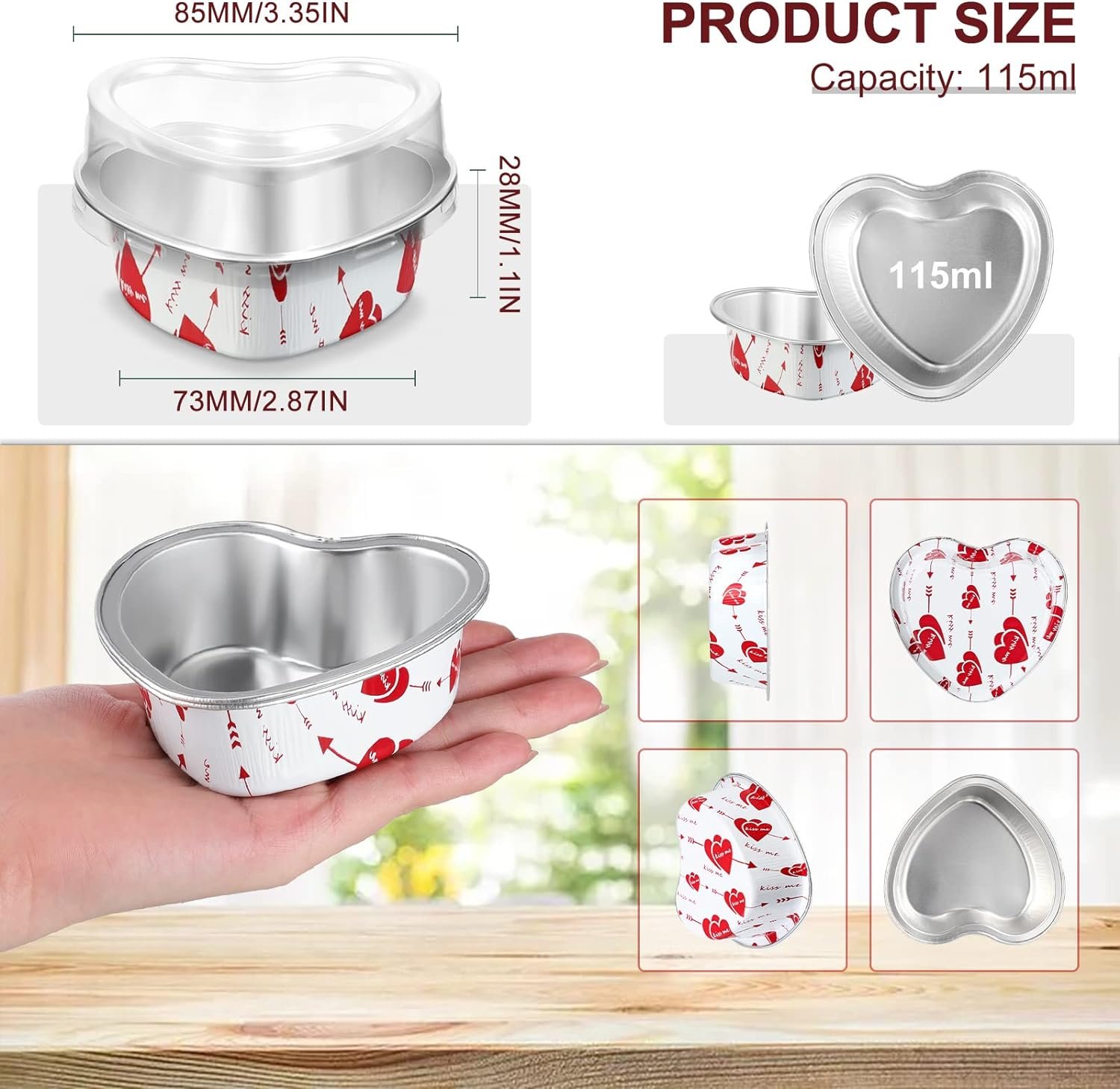 Heart Shaped Cake Pans with Lids, 3.4 Ounces/ 100 ml, Aluminum Foil Mini Disposable Heart Cupcake Pans for Valentines Day Wedding Parties (Gold, Red, Pink, White,60 Sets) Heart Shaped Cake Pans with Lids, 3.4 Ounces/ 100 ml, Aluminum Foil Mini Disposable Heart Cupcake Pans for Valentines Day Wedding Parties (Gold, Red, Pink, White,60 Sets)