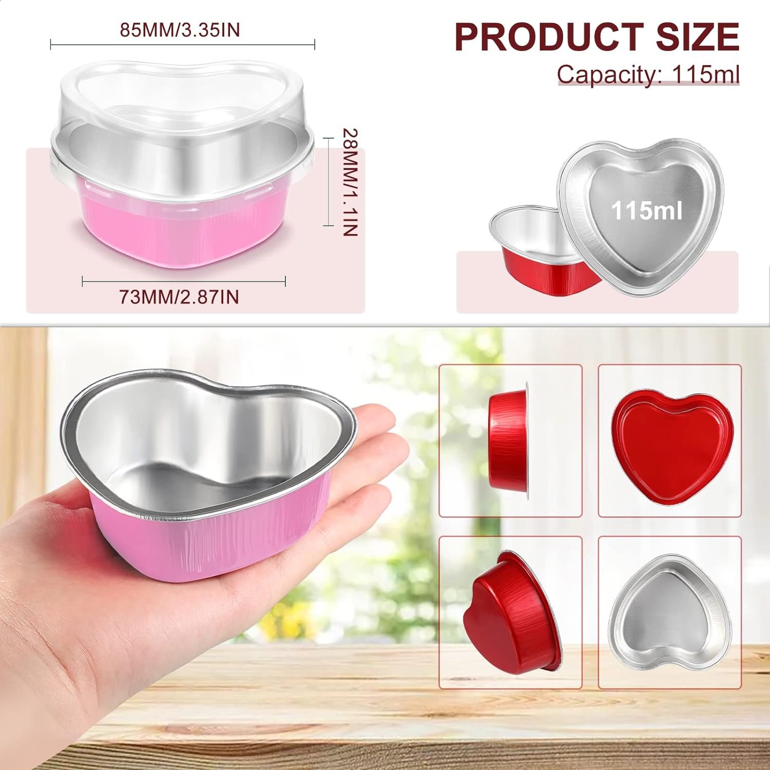 Heart Shaped Cake Pans with Lids, 3.4 Ounces/ 100 ml, Aluminum Foil Mini Disposable Heart Cupcake Pans for Valentines Day Wedding Parties (Gold, Red, Pink, White,60 Sets) Heart Shaped Cake Pans with Lids, 3.4 Ounces/ 100 ml, Aluminum Foil Mini Disposable Heart Cupcake Pans for Valentines Day Wedding Parties (Gold, Red, Pink, White,60 Sets)