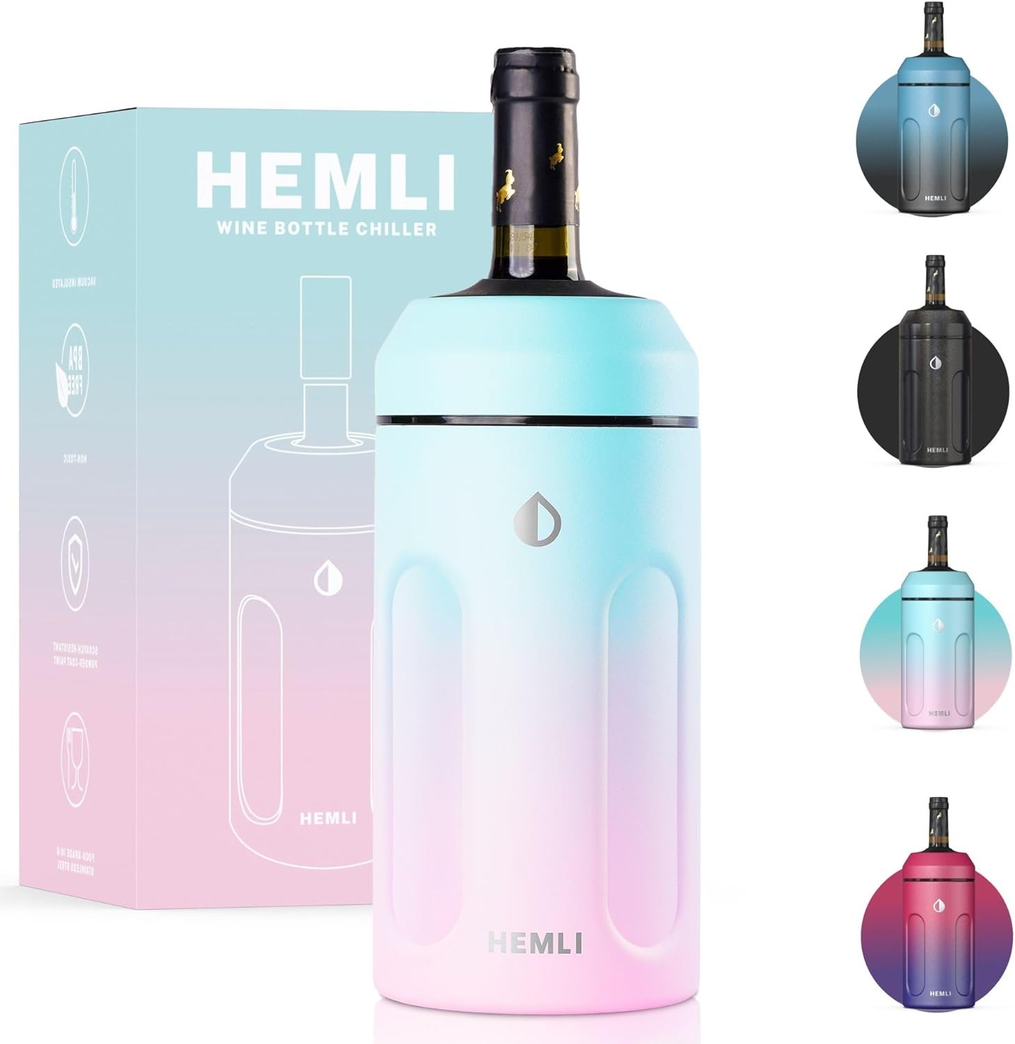 HEMLI Wine Chiller, Wine Bottle Chiller, Wine Bottle Cooler, Wine Chiller Sleeve, Wine Cooler Holder, Champagne Chiller, Wine Gift Ideas