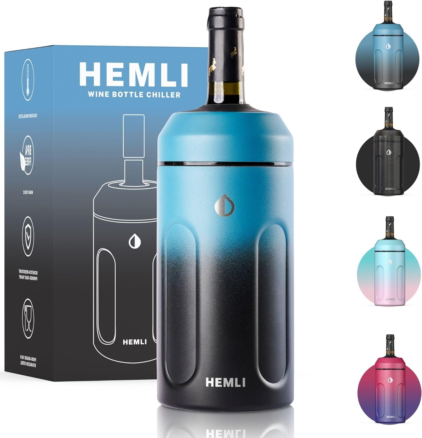 HEMLI Wine Chiller, Wine Bottle Chiller, Wine Bottle Cooler, Wine Chiller Sleeve, Wine Cooler Holder, Champagne Chiller, Wine Gift Ideas