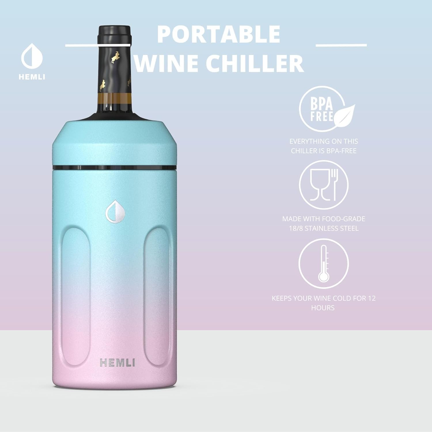 HEMLI Wine Chiller, Wine Bottle Chiller, Wine Bottle Cooler, Wine Chiller Sleeve, Wine Cooler Holder, Champagne Chiller, Wine Gift Ideas