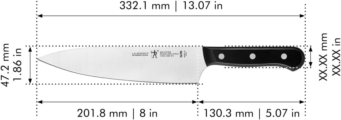 HENCKELS Solution Razor-Sharp 8-inch Chef Knife, German Engineered Informed by 100+ Years of Mastery, Black/Stainless Steel