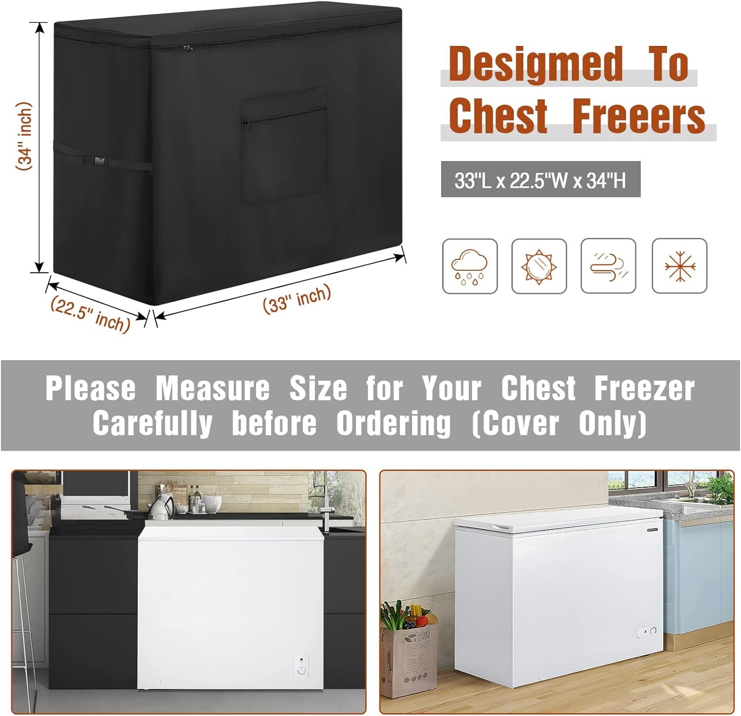 Hengme Chest Freezer Cover - Waterproof Dustproof Deep Freezer Covers,Fit for Midea Compact Chest Freezer 7.0 Cubic Feet Freezer Covers(33Lx22.5W x34H) Hengme Chest Freezer Cover - Waterproof Dustproof Deep Freezer Covers,Fit for Midea Compact Chest Freezer 7.0 Cubic Feet Freezer Covers(33Lx22.5W x34H)