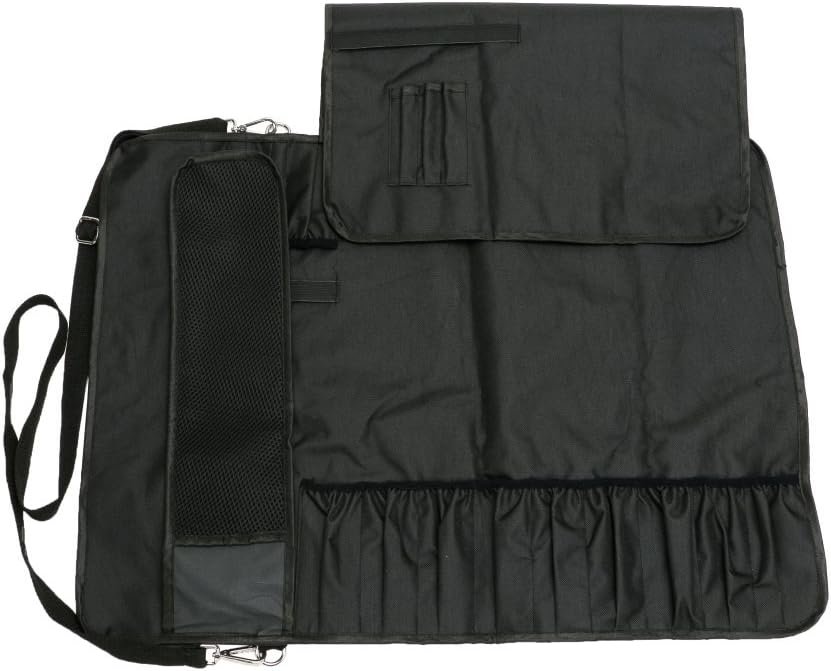 HERSENT Knife Roll, Chef Knife Roll Bag With 17 Slots Can Holds13 Knives,1 Meat Cleaver, And 3 Utensil Pockets,Durable Knife Case With Handle, Shoulder Strap  Zippered Mesh Pocket Holder