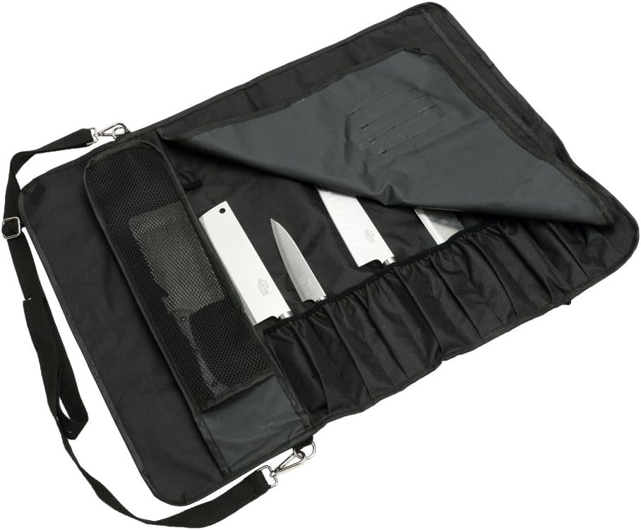 HERSENT Knife Roll, Chef Knife Roll Bag With 17 Slots Can Holds13 Knives,1 Meat Cleaver, And 3 Utensil Pockets,Durable Knife Case With Handle, Shoulder Strap  Zippered Mesh Pocket Holder