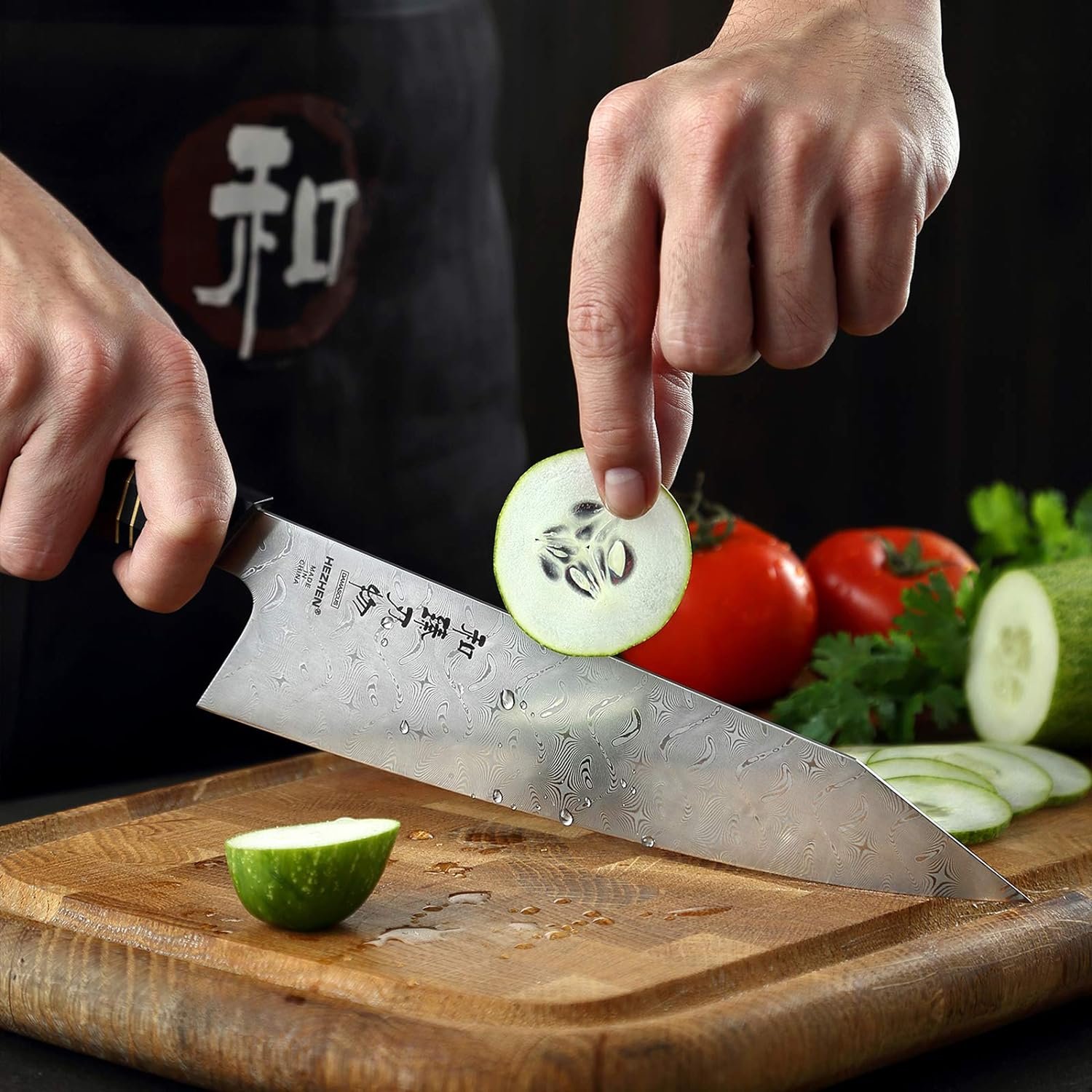 HEZHEN- 8.5 Chef Knife, 110 Layers Full Damascus Steel ,Japanese Style Kiritsuke Kitchen Knife, Gyuto Octagonal Handle, Magnetic Wooden Sheath Case Wooden Box