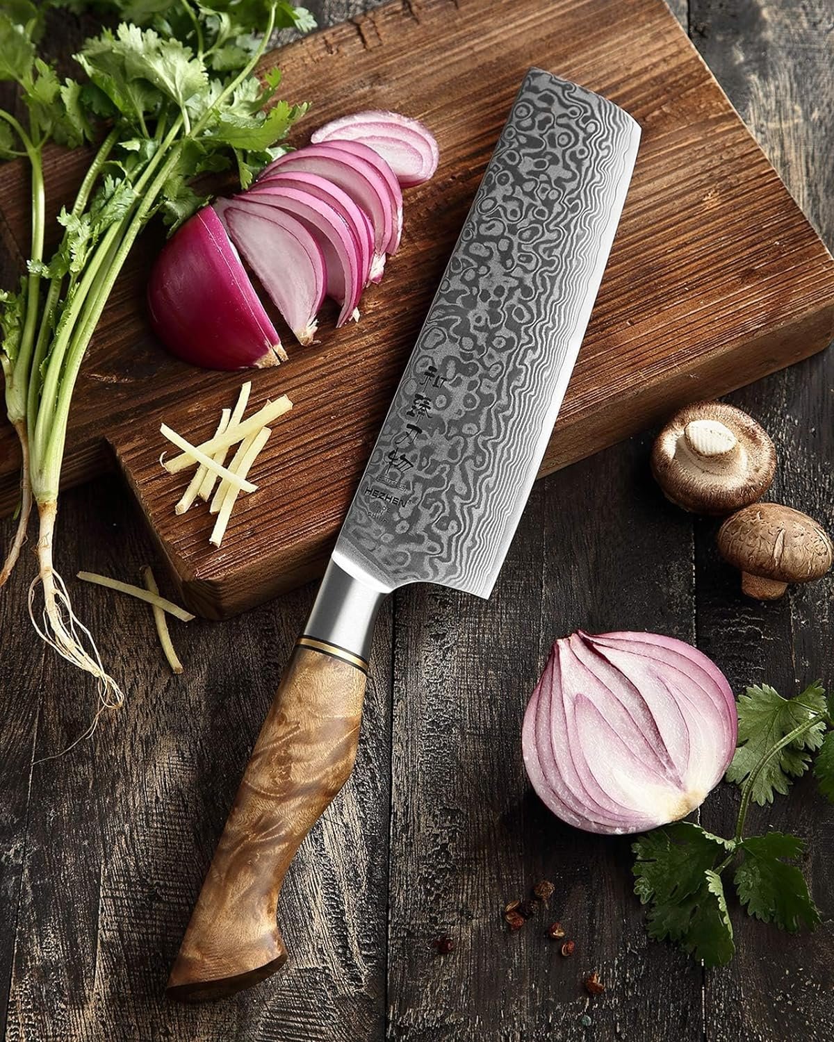 HEZHEN Chefs Knife-Professional-8.3 inch Damascus Steel, Kitchen Knife VG10 Gyuto Knife-Master Series Chef Cooking Tool at Home,Restaurant-Figured Sycamore Wood Handle