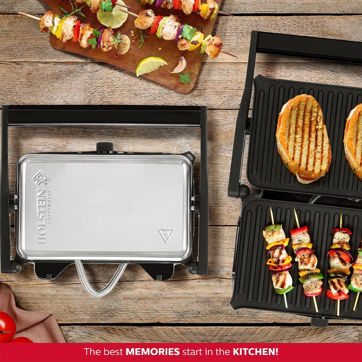 Holstein Housewares 2-Slice Panini Press and Grill - Black/Stainless Steel Sandwich Maker with Non-Stick Coating, Temperature Control, and Drip Tray - Opens 180 Degrees for Versatile Cooking Holstein Housewares 2-Slice Panini Press and Grill - Black/Stainless Steel Sandwich Maker with Non-Stick Coating, Temperature Control, and Drip Tray - Opens 180 Degrees for Versatile Cooking