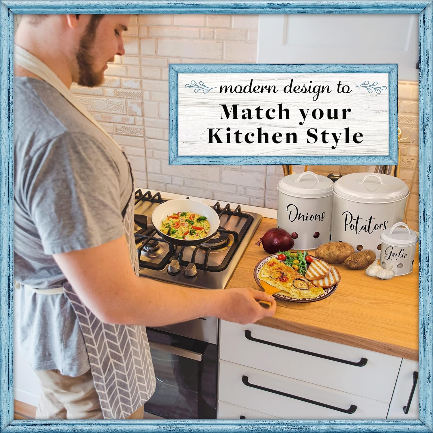 Home Acre Designs Farmhouse Food Jars Canisters Set Kitchen Storage Containers - Flour, Pasta, Rice