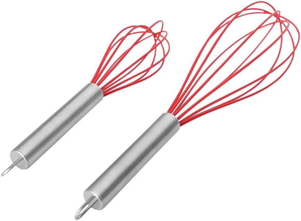 Home Basics Silicone Balloon Whisk with Stainless Steel Handle, (Pack of 2), Red (1)