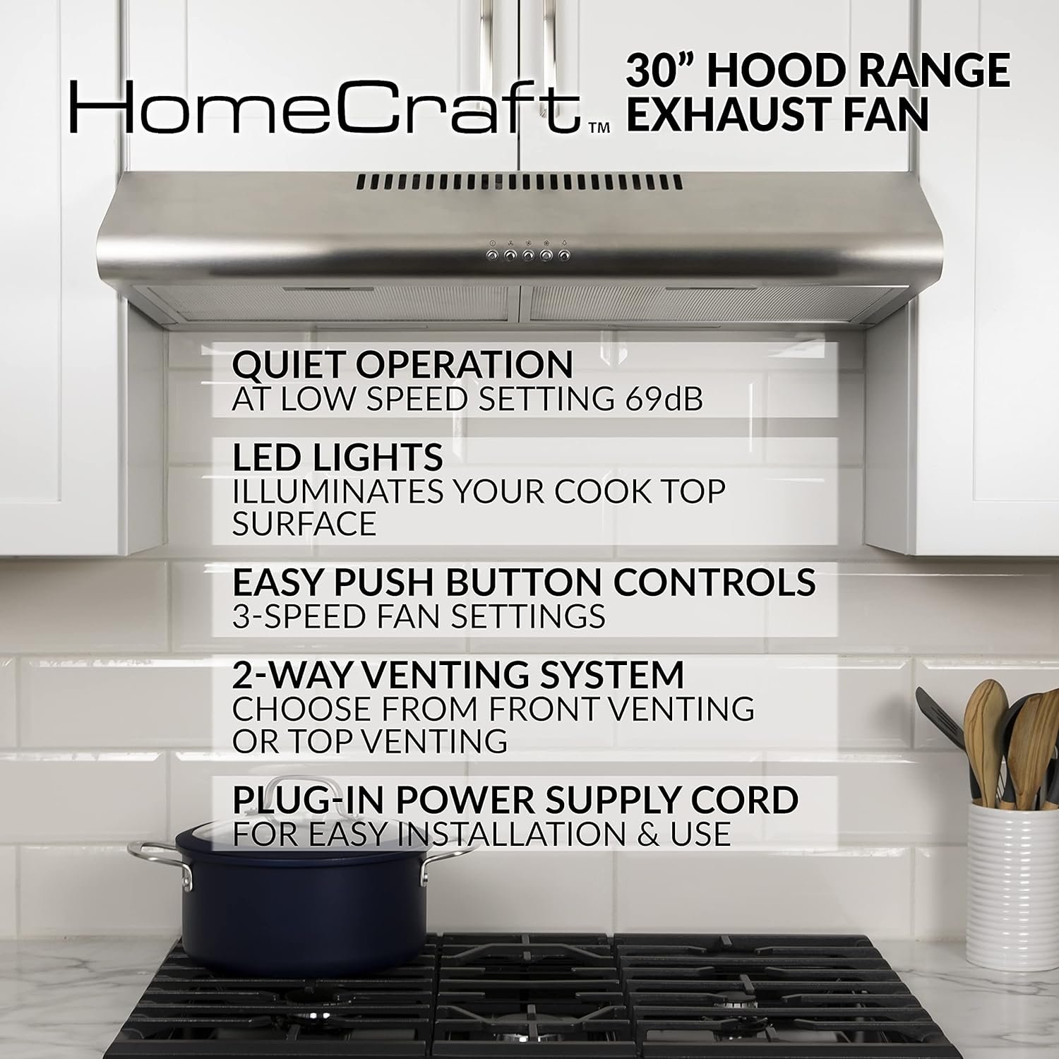 HomeCraft HCHREF30SS 30-Inch Under The Cabinet Range Hood, Stainless Steel HomeCraft HCHREF30SS 30-Inch Under The Cabinet Range Hood, Stainless Steel