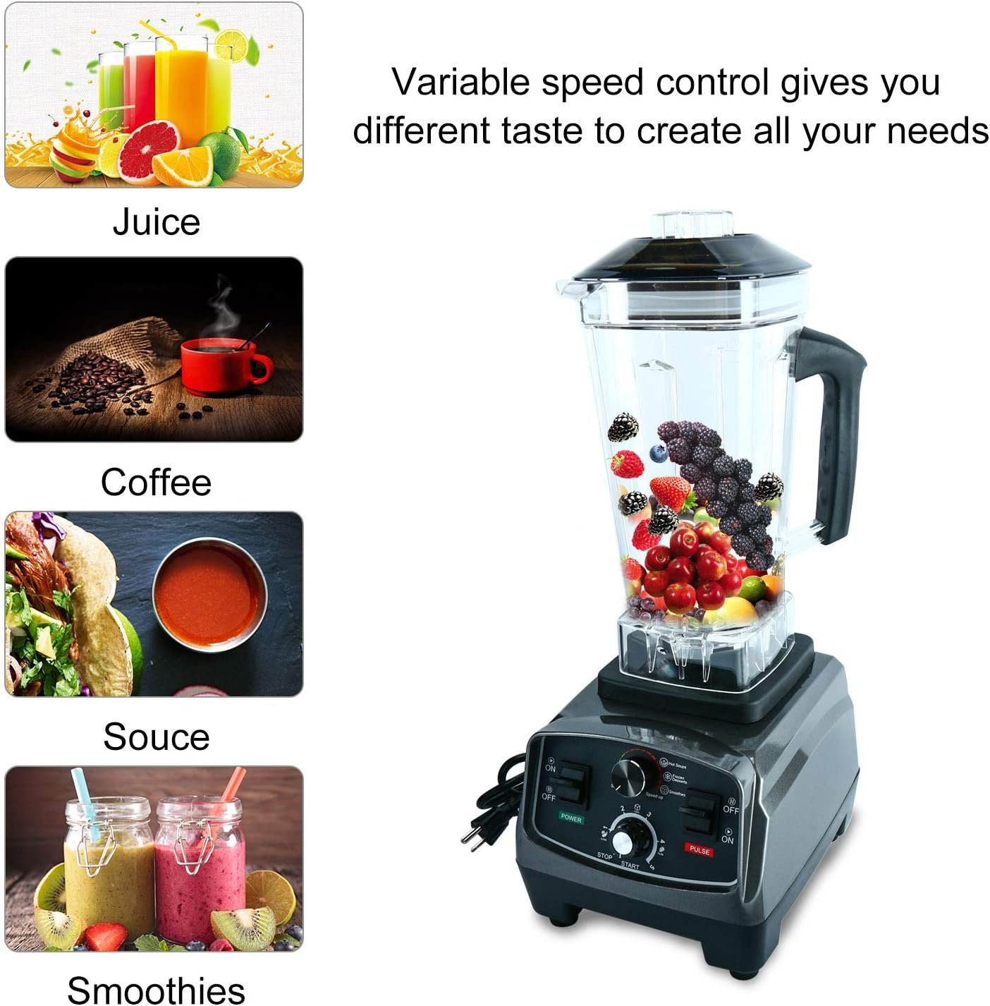 Homend 1400 Watt Commercial Blender, 67oz BPA-Free Pitcher, Professional Kitchen Juicer Blender for Drinks and Smoothies, Multiple Speeds, Programmable, Lightweight Homend 1400 Watt Commercial Blender, 67oz BPA-Free Pitcher, Professional Kitchen Juicer Blender for Drinks and Smoothies, Multiple Speeds, Programmable, Lightweight
