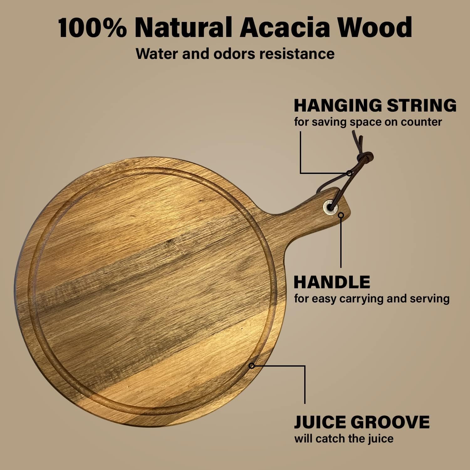 Homwoody Premium Acacia Wood Cutting Board with handle/Cheese Board - (Set of 3) Thick/Large Acacia Cutting Board/Charcuterie Boards - Luxury Wood Cutting Board/Cheese Board/Charcuterie Board/Platter