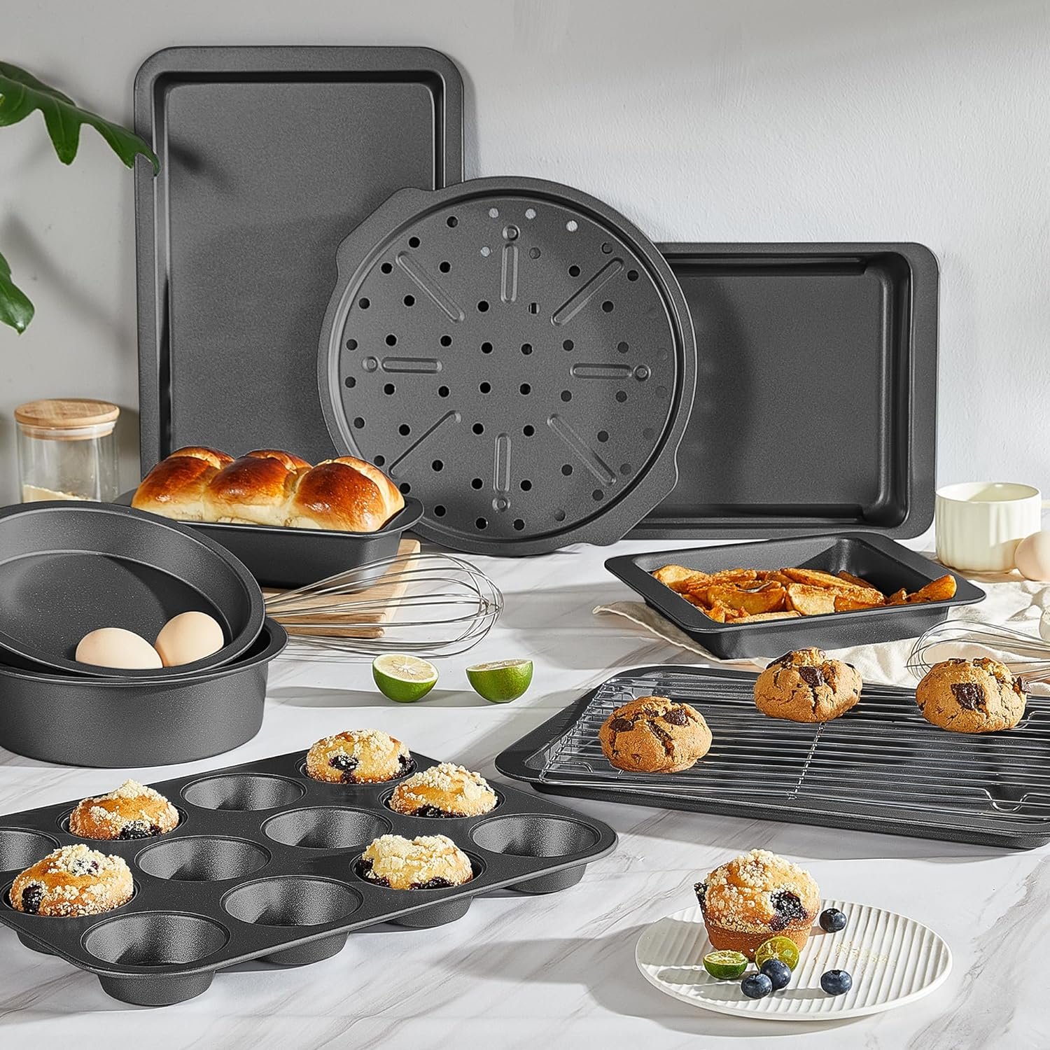 HONGBAKE Muffin Pan for Baking, Nonstick Cupcake Tin 12 Cup, 2 Pack Cup Cake Tray, Premium Cheesecake Pans, Dishwasher Safe - Dark Grey HONGBAKE Muffin Pan for Baking, Nonstick Cupcake Tin 12 Cup, 2 Pack Cup Cake Tray, Premium Cheesecake Pans, Dishwasher Safe - Dark Grey
