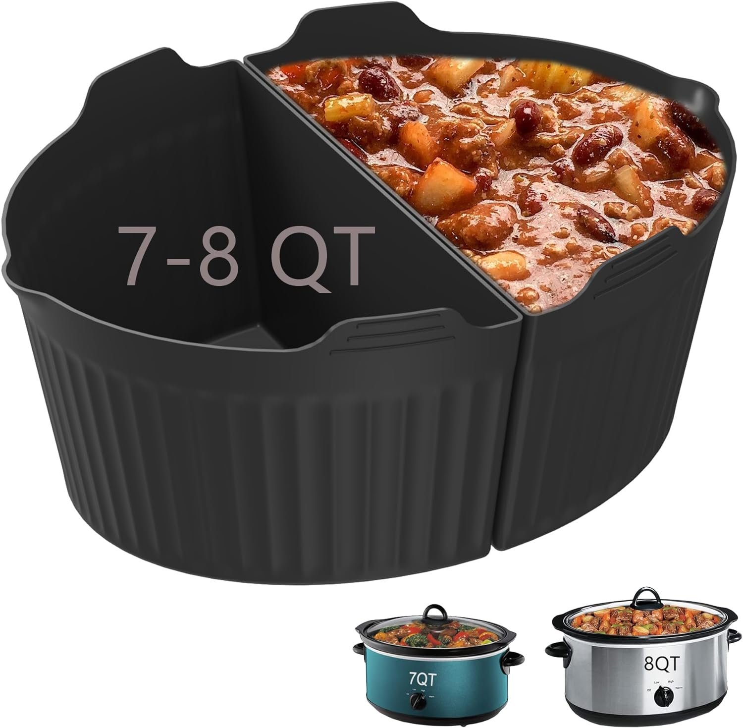 Horuhue Silicone Liners Fit for Crock Pots/Slow Cookers 7-8QT, Slow Cooker Divider Insert Compatible for Crock Pot Liners, Reusable/BPA Free/Leakproof/Cooking Accessories for Most 7-8 QT Slow Cooker