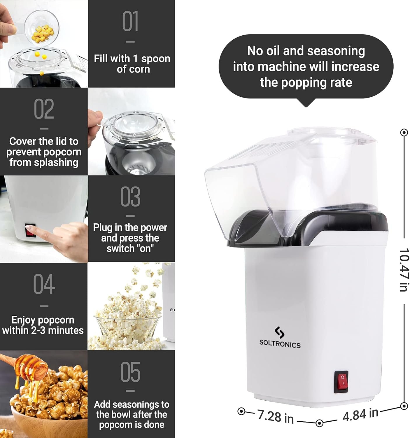 Hot Air Popcorn Popper Maker with Removable Measuring Cup, ETL Certified, No Oil Needed, BPA-Free, 1200W, Green