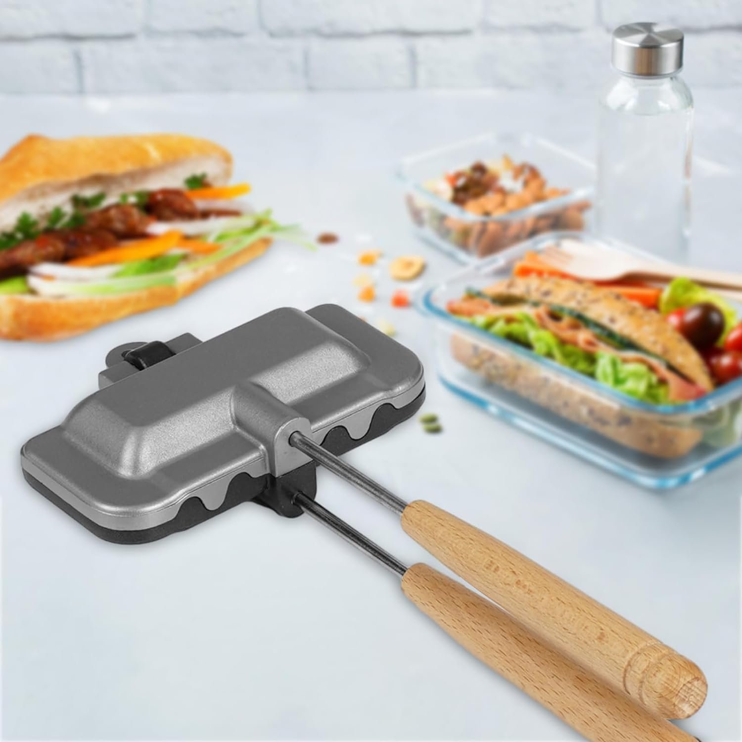 Hot Sandwich Maker, Double-Sided Hot Dog Toaster Nonstick Sandwich Skillet with Removable Handle for Breakfast Pancakes, Toast, Omelets, Egg Panini Press Hot Sandwich Maker, Double-Sided Hot Dog Toaster Nonstick Sandwich Skillet with Removable Handle for Breakfast Pancakes, Toast, Omelets, Egg Panini Press