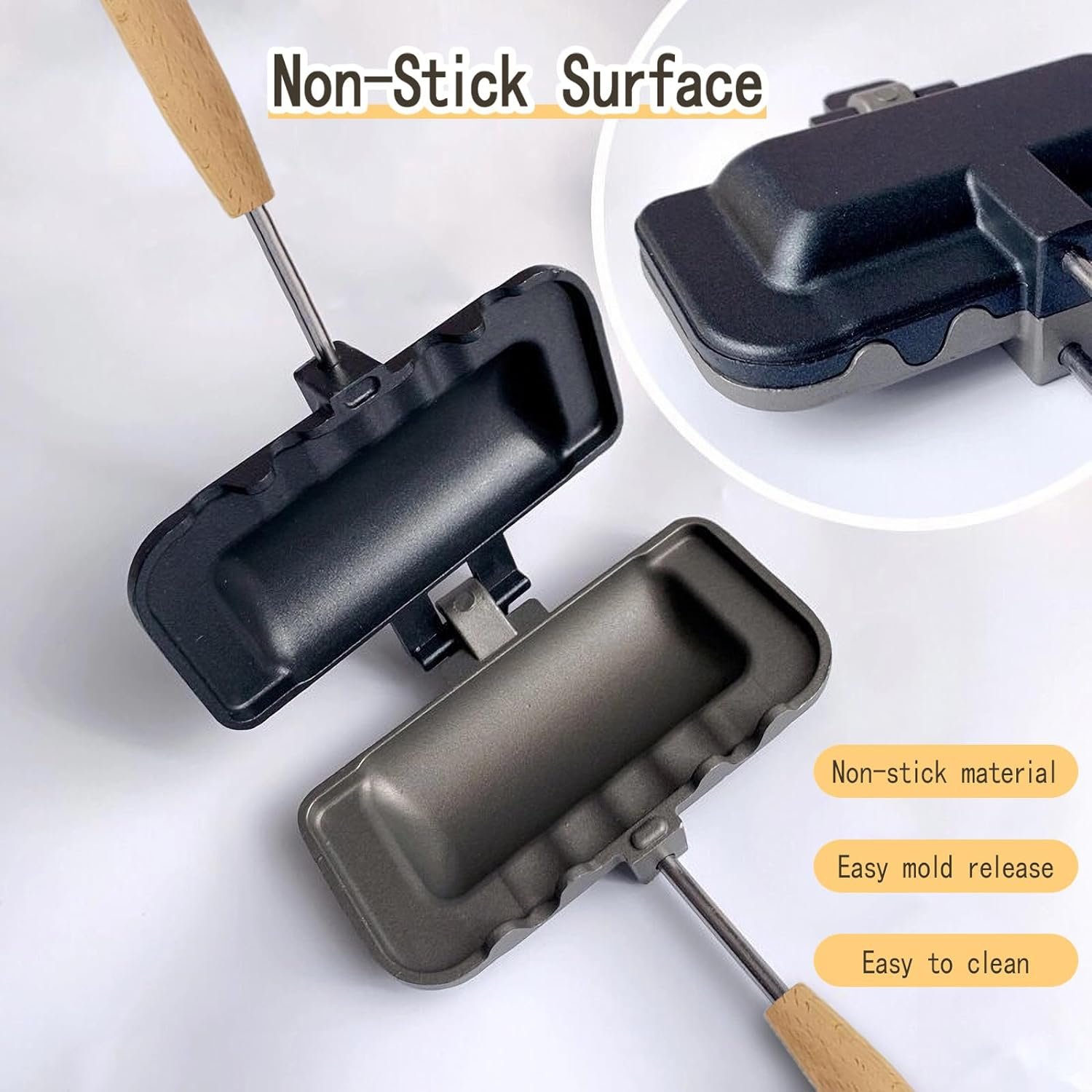 Hot Sandwich Maker, Hot Dog Toaster Double-Sided Nonstick Sandwich Skillet with Removable Handle for Egg Panini Press, Breakfast Pancakes, Toast, Omelets (1 Pack)