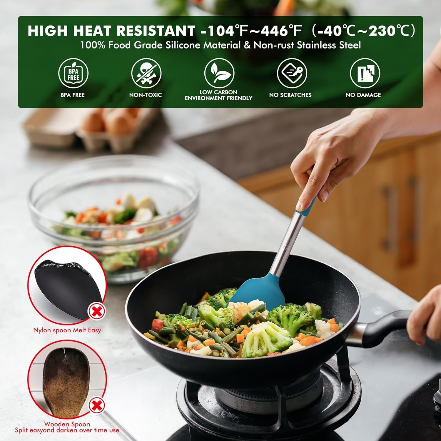 HOTEC Heat Resistant Silicone Kitchen Utensils, Cooking Utensil Set, Spatula Set, BPA Free, Kitchen Gadgets, with Stainless Steel Utensils Holder, Dishwasher Safe, 14pcs Multicolor HOTEC Heat Resistant Silicone Kitchen Utensils, Cooking Utensil Set, Spatula Set, BPA Free, Kitchen Gadgets, with Stainless Steel Utensils Holder, Dishwasher Safe, 14pcs Multicolor