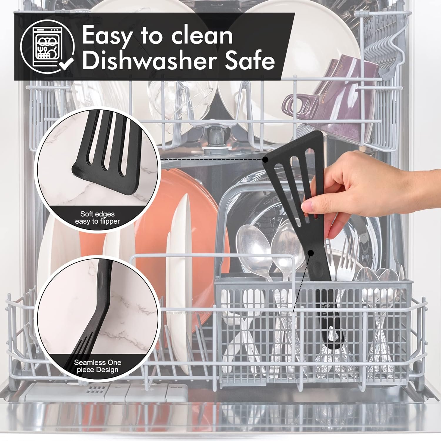 HOTEC Heat Resistant Silicone Slotted Fish Turner Spatula Set, Kitchen Cooking Spatulas, for Non Stick Cookware Dishwasher Safe Classic Blue, set of 2