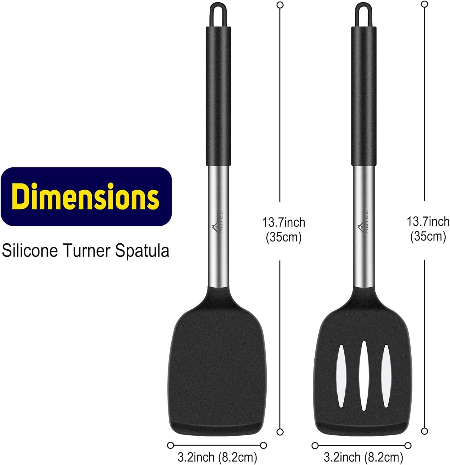 HOTEC Heat Resistant Silicone Slotted Solid Turner Spatula, Kitchen Spatula set，Cooking utensils for Nonstick Cookware, BPA Free,Dishwasher Safe