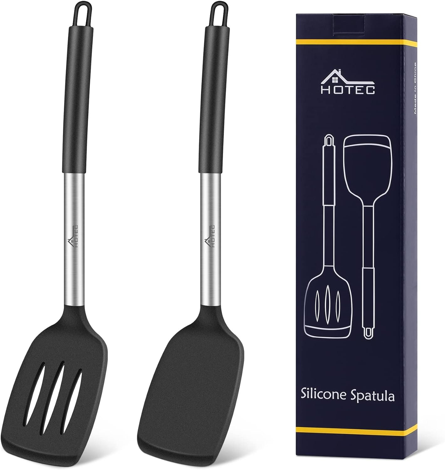 HOTEC Heat Resistant Silicone Slotted Solid Turner Spatula, Kitchen Spatula set，Cooking utensils for Nonstick Cookware, BPA Free,Dishwasher Safe