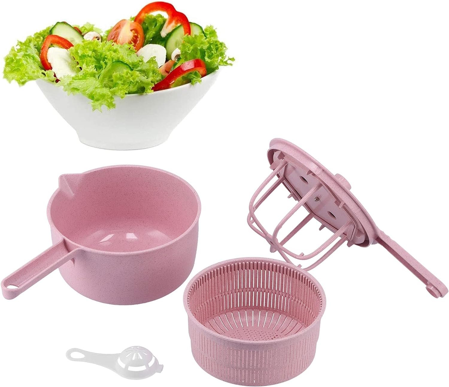 Household Vegetable Drainer Manual Salad Dehydrator Portable Vegetable Washing Machine, Vegetable Washing Basket for Kitchen (Pink)